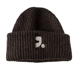 Unisex Big Head Knitted Hat Women Winter Simple Embroidery Thicken Warm Beanie Men Outdoor Casual Earflaps Woolen Bonnet Cap