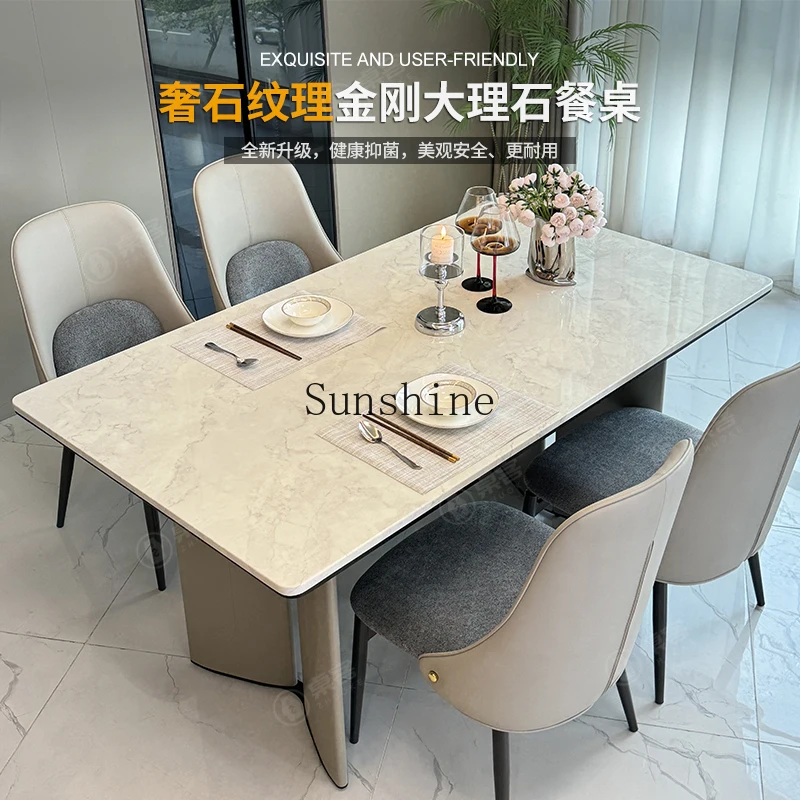 Cream style marble dining table and chairs long square simple modern