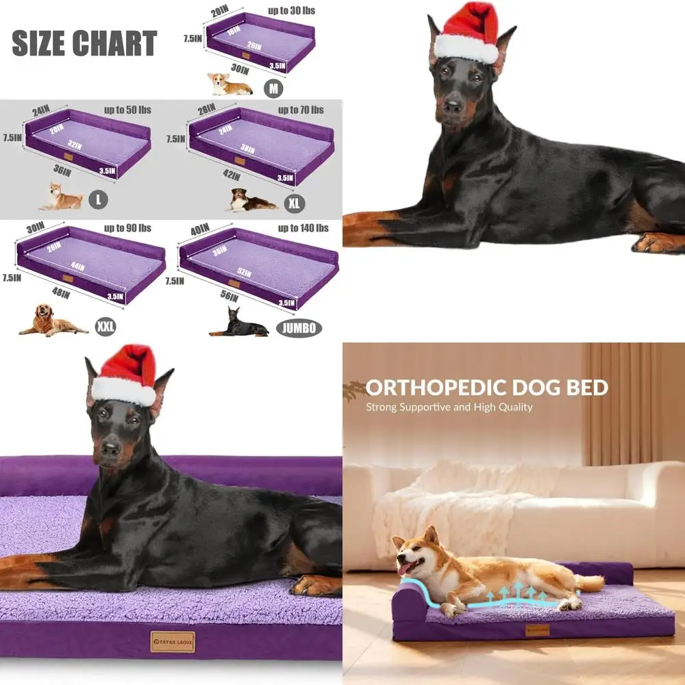 

Extra Large Orthopedic Dog Bed, 56x40 Waterproof Bolster Sofa with Removable Cover, Nonskid Base, Purple