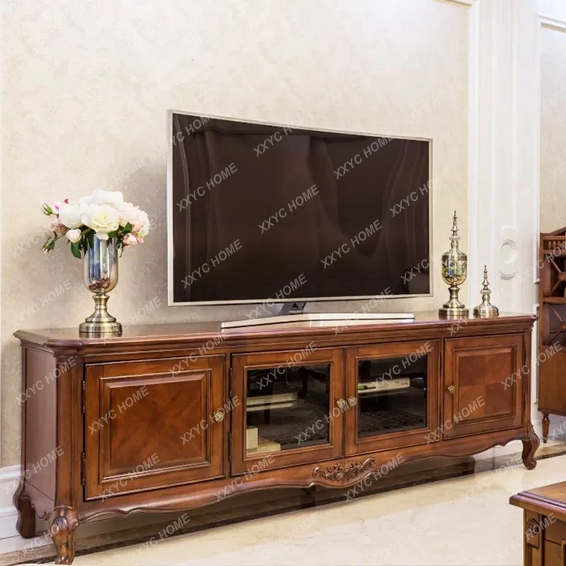 Traditional solid wood furniture rural simple carved retro 1.8/2 TV cabinet ground cabinet