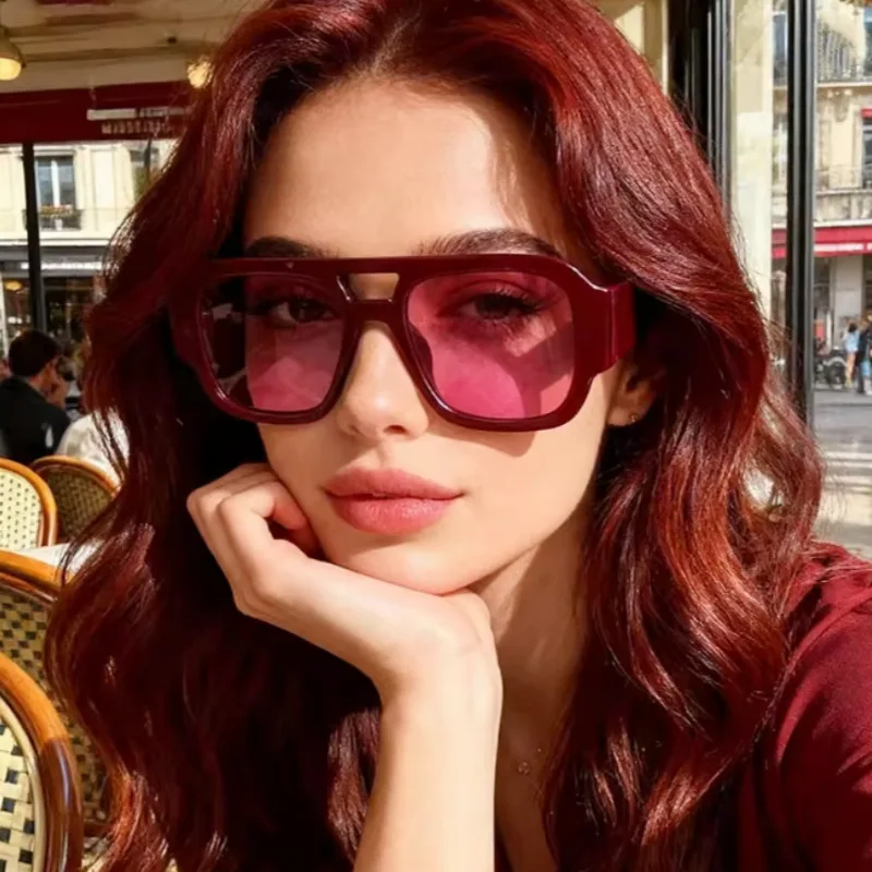 Nouvelles Lunettes de Soleil Carrées à Double Pont Tendance pour Femmes, Couleurs Bonbon, Monture Large Rétro, Lunettes de Soleil Homme, Protection UV400, Oculos De Sol