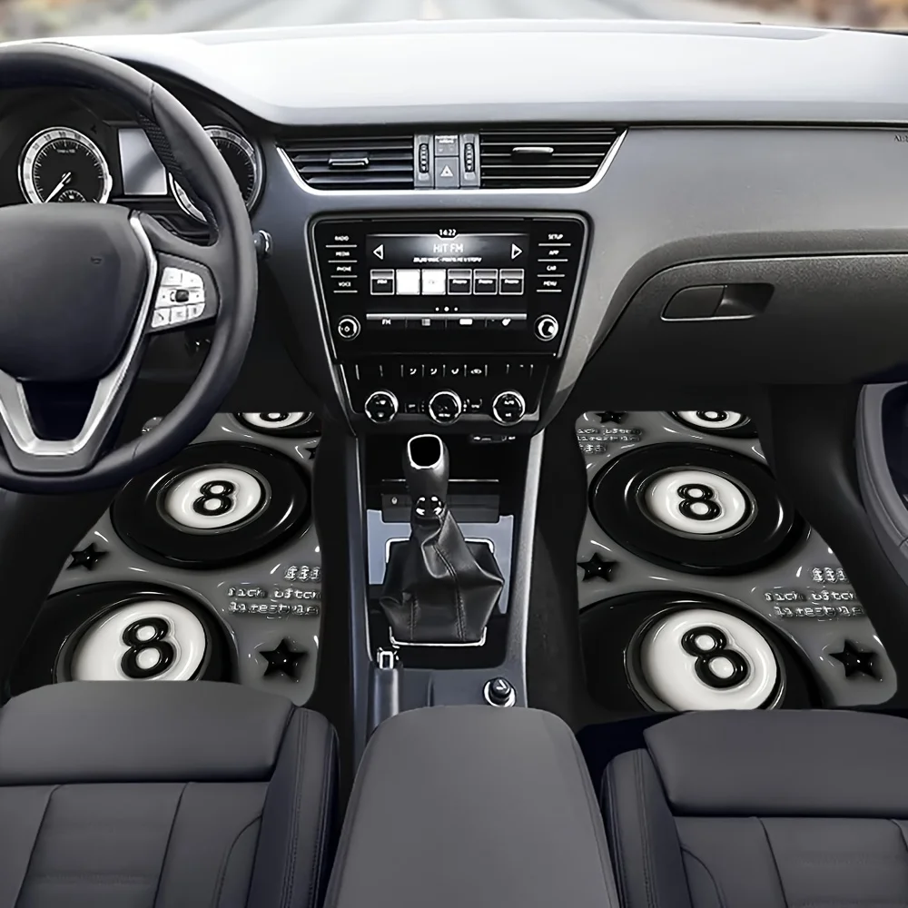 4pcs Set Car Floor Mats Number Print Decorative Foot Pads Cartoon Character No. 8 Ball Design