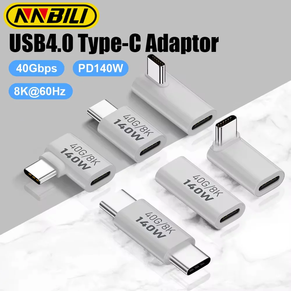 NNBILI 140W 40Gbps OTG Type C Adapter 90 degree USB C to Type C Fast Charging USB3.1 Data Transfer Adapter For iPhone 15 Macbook