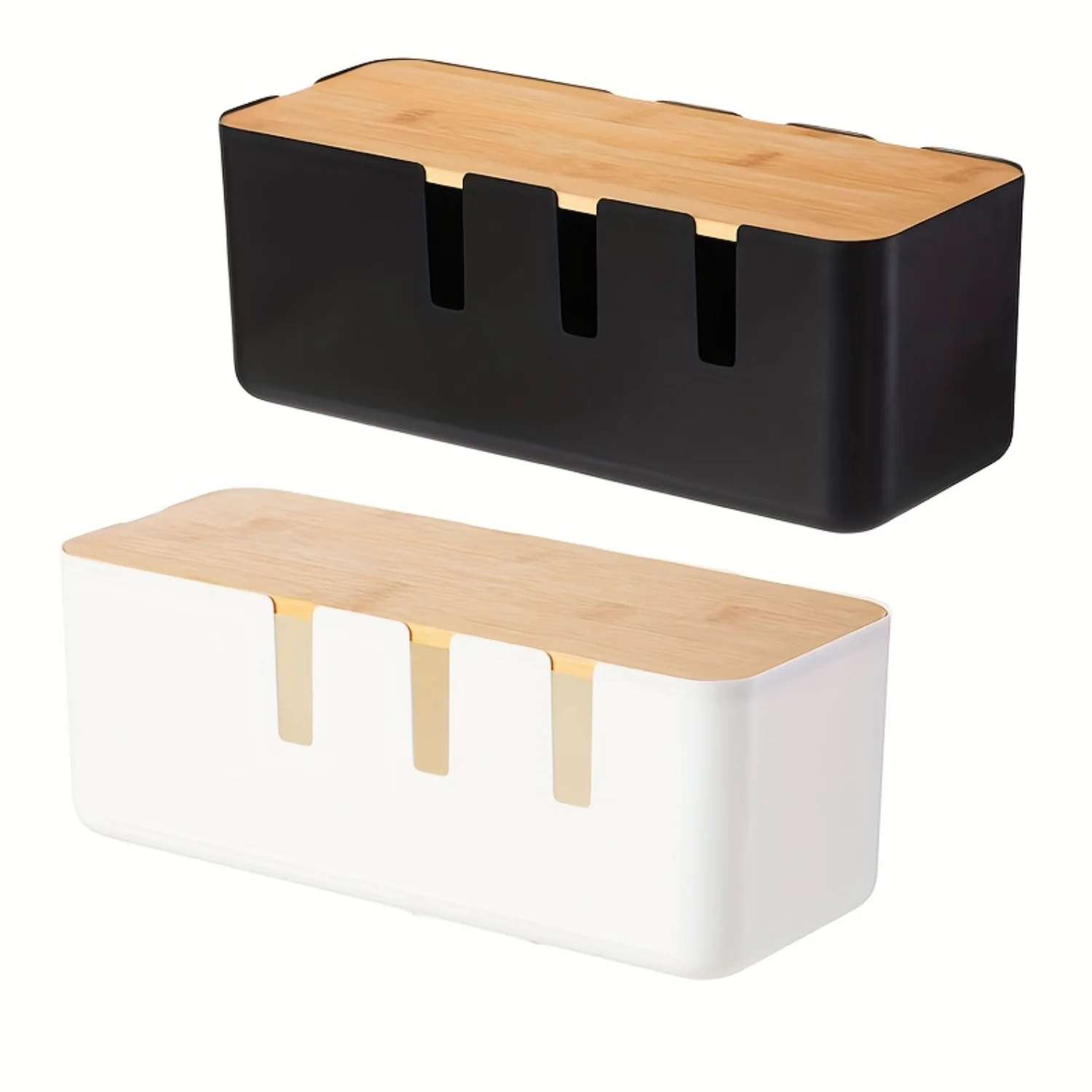 Household Cable Management Box, Plastic Power Cable  Box With Wooden Lid & 7 Holes, Plug-in Board Charger Power Cord  Case, Desk