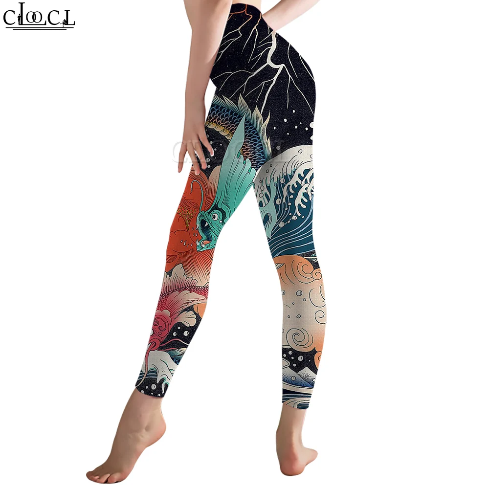 Cloocl moda feminina legging ukiyo-e padrão 3d impresso calças para treino feminino push up jogging cintura alta calças de yoga