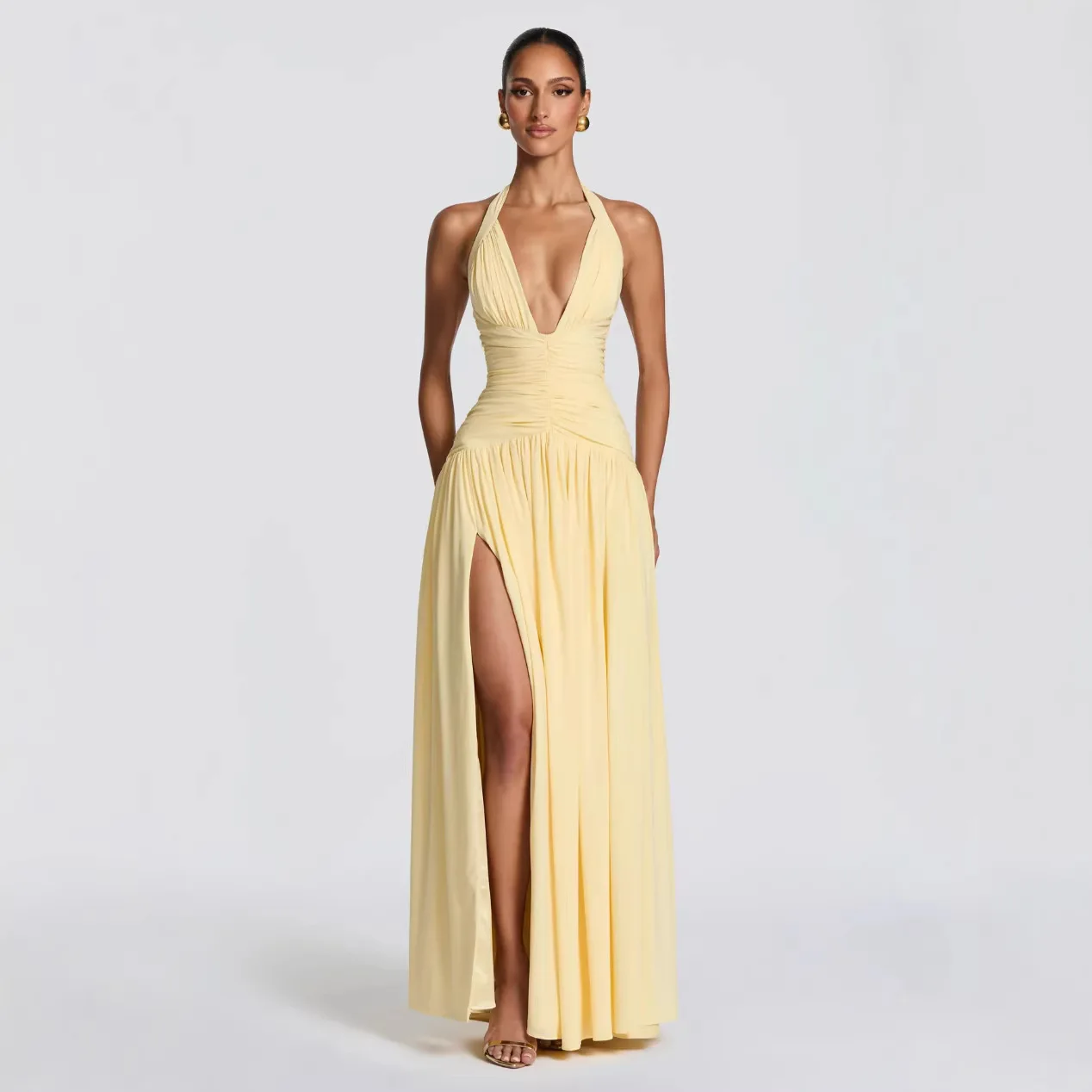 Robe de Gala d'Honneur pour Femme Élégante Couleur Jaune