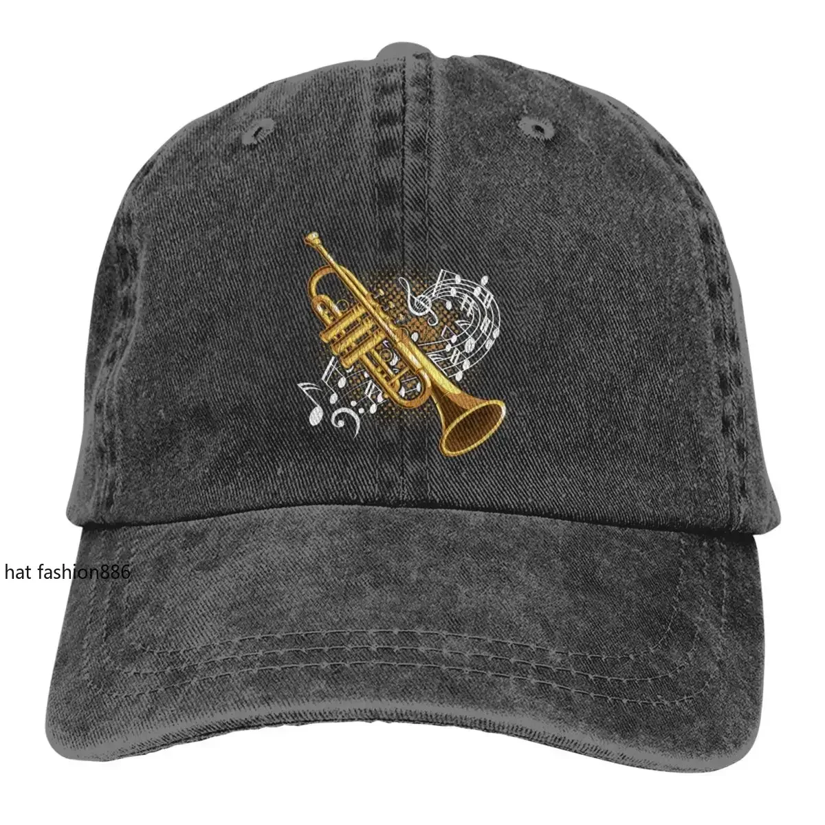 Washed Men's Baseball Cap Trumpet Player Musical Notes Jazz Trucker Snapback Cowboy Caps Dad Hat Music Art Golf Hats