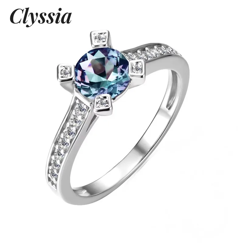 

CLYSSIA 925 Sterling Silver Alexandrite Color Change Gemstone Wedding Jewelry Solitaire Engagement Ring for Women Jewellery