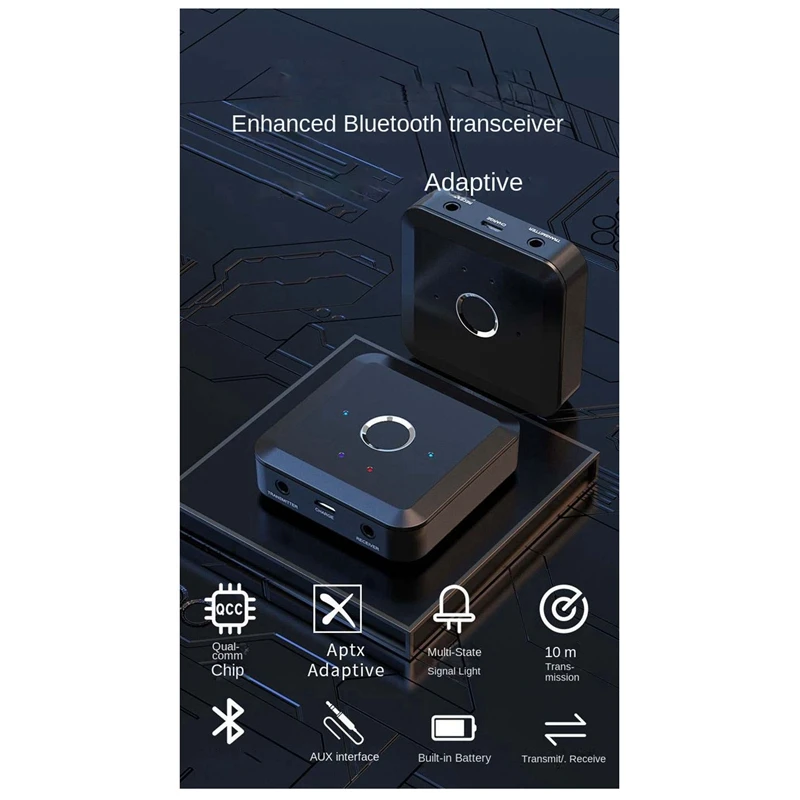 Bluetooth 5.2 Audio Transmitter Receiver 24Bit 96Khz 3.5MM Adaptive LL HD Wireless Adapter for TV PC Car-A22U