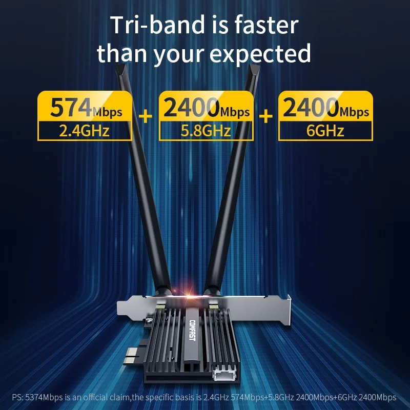 5374Mbps WiFi6E Intel AX210 PCIe Wireless  Network Card 2.4G/5G/6GHz WiFi 6e Adapter 802.11ax/ac Bluetooth 5.3 For PC Win11/10