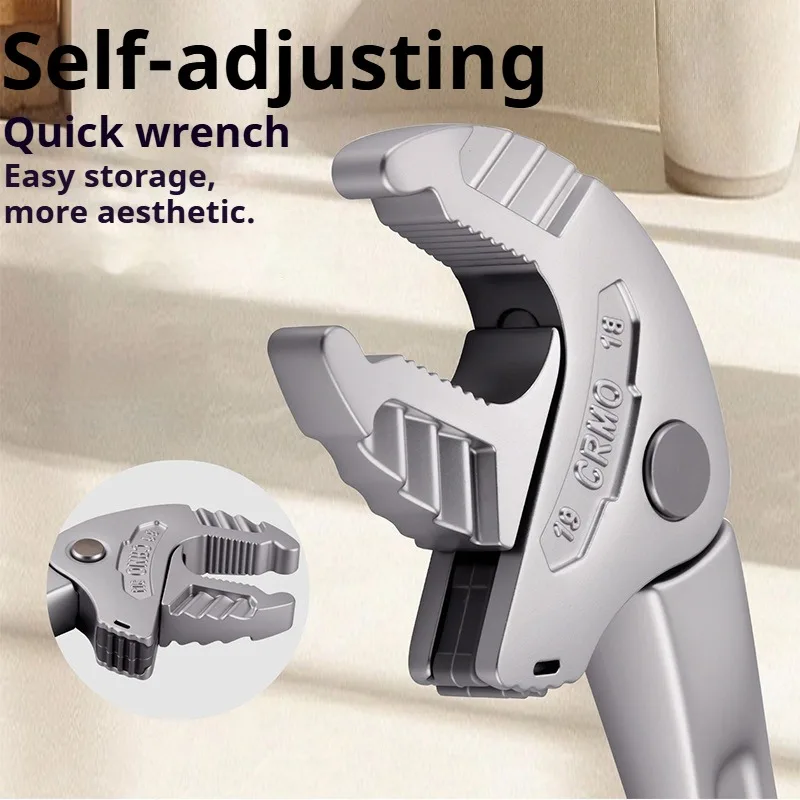 Self-Locking Adjustable Wrench Quick-Adjust Multi-Functional Ratchet Wrench Universal Full Open Jaw Woodworking Hand Tools