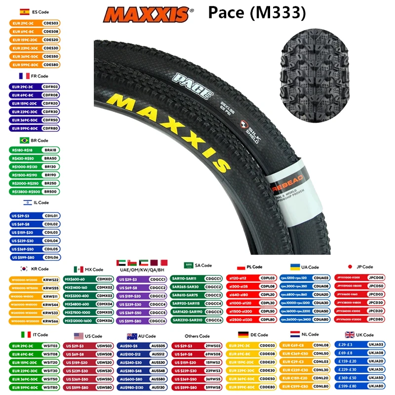 MAXXIS PACE(M333) Bicycle Wire Tire 26/27.5/29 x 1.75/1.95/2.1 For MTB Mountain Bike Anti Puncture Fetus Tyre Original Bike Part