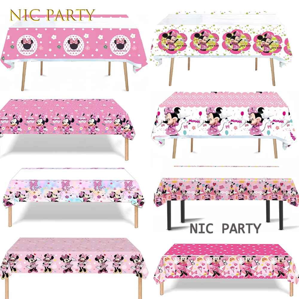 Mantel de Minnie Mouse, decoración para fiesta de cumpleaños, mantel de Mickey Minnie, cubierta de mesa para niños, recuerdo de fiesta, suministros de baño para bebé