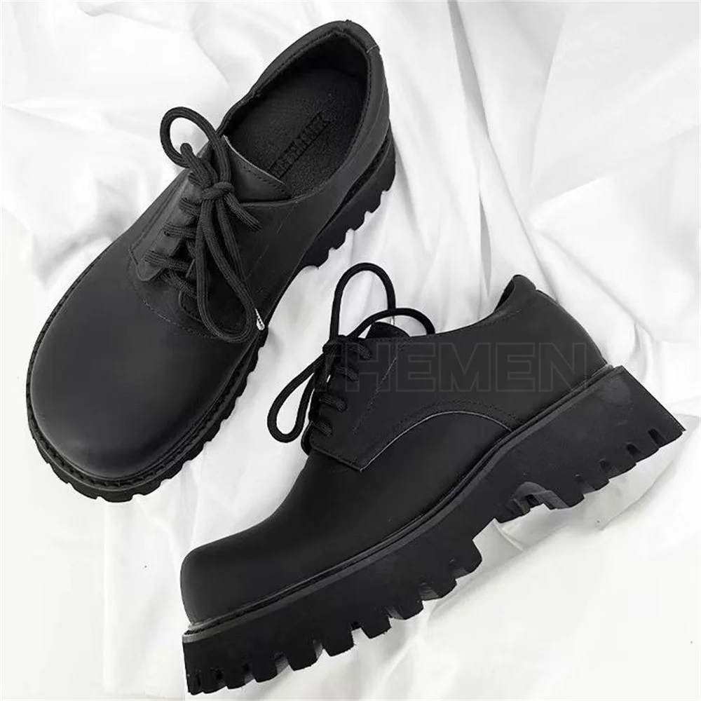 

Thick Soled Derby Shoes Men's and Women's New Lace-Up Casual Big Toe Shoes Nubuck Leather Shoes British Style Gentlemen Shoes