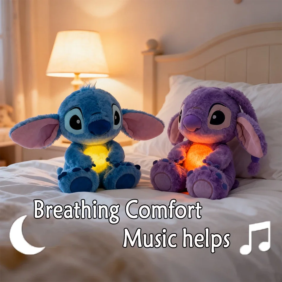 2025 Lilo quente # ! Stitch boneca de pelúcia respiração criança peluche kawaii acalma brinquedo anime bebê música luz sono brinquedos ponto rosa presente do miúdo