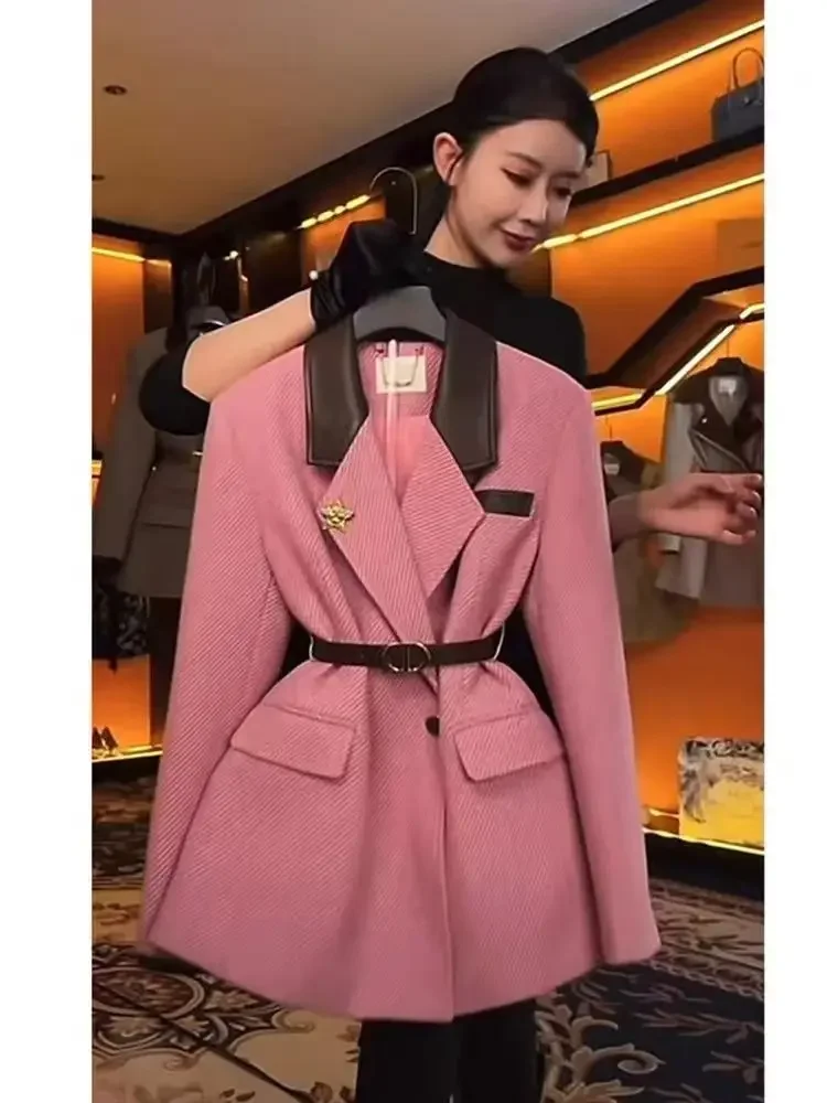 UNXX Pink Women's Suit Jacket 2024 Autumn Winter New Elegant Socialite Quilted  High-end Office Lady Coat Blazer Women Clothing