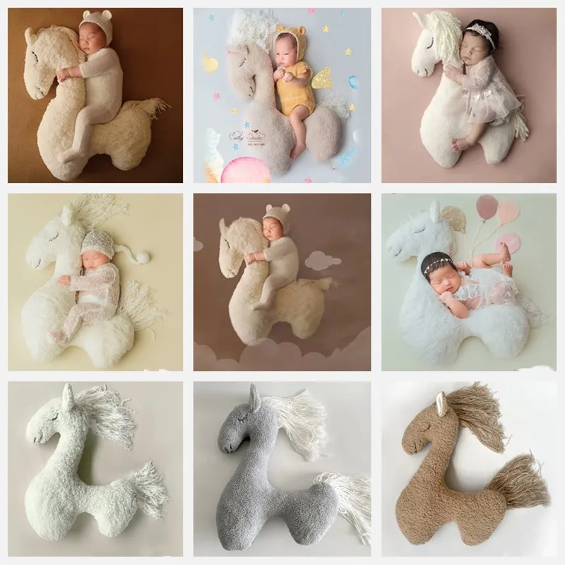 Pasgeboren Fotografie Props De Pony Modellering Foto Props Full-Maan Baby Schieten Accessoires Pony Kussen Paard Kussen