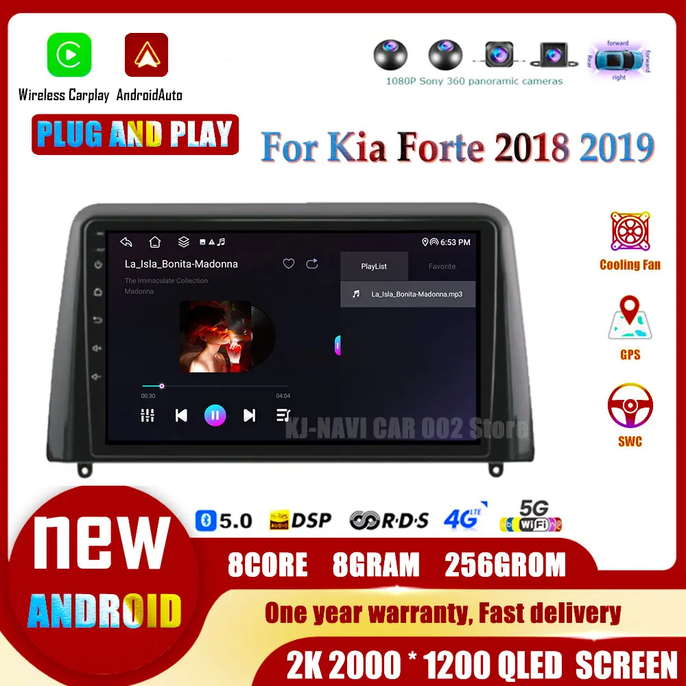 

for Kia Forte 2018 2019 Carplay Car Radio Android 14 Intelligent System Navigation BT Automotive GPS Central Multimedia Player