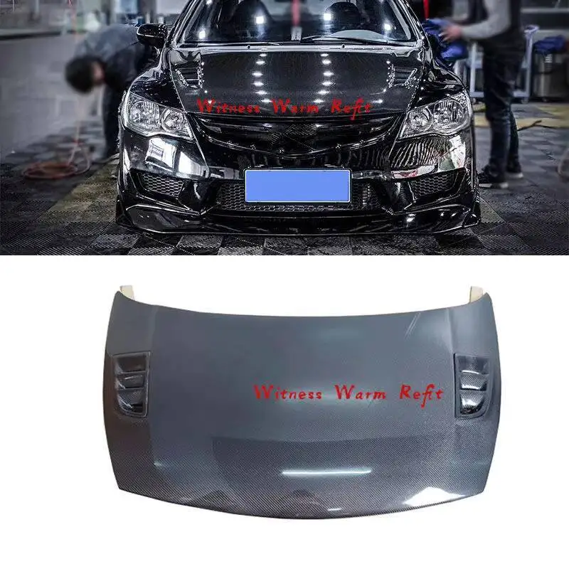 غطاء محرك السيارة الأمامي غطاء محرك السيارة طقم هيكل السيارة عالي الجودة من ألياف الكربون Frp مناسب لتصفيف السيارة Honda Civic Topmix