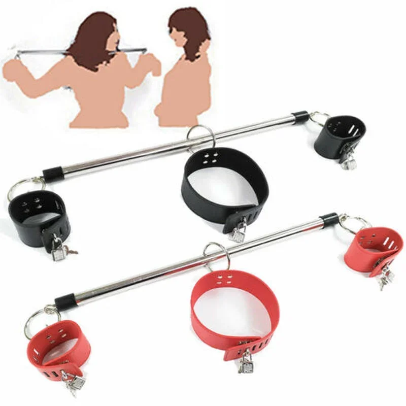 HotX Metal Removable Spreader Bar Handcuffs Witn Neck Collar Bondage Restraint BDSM Roleplay Pu Cuffs Sex Toys for Couple