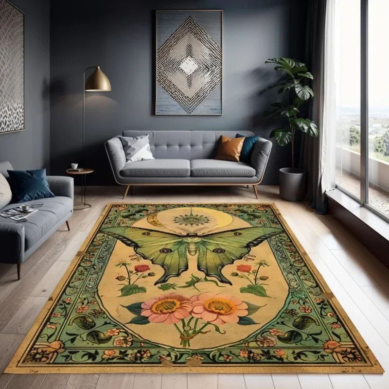 Floral Green Luna Moth Area Rug for Butterfly Bedroom Art Decor Cottagecore Living Room Carpet Animal Print Butterfly Themed Rug