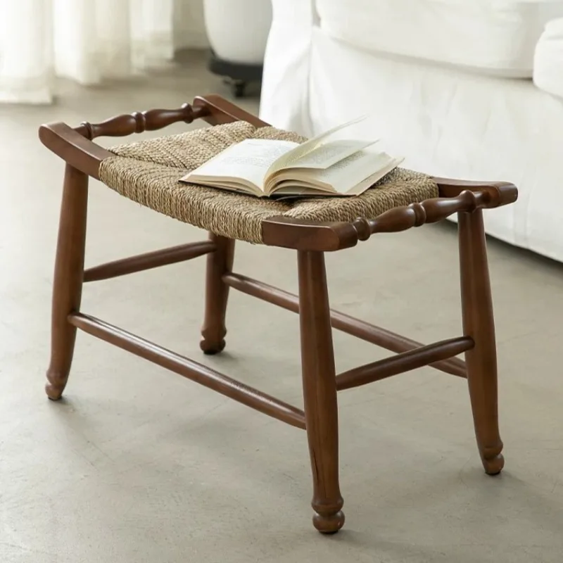Nordic Solid Wood Rattan Ottoman 3