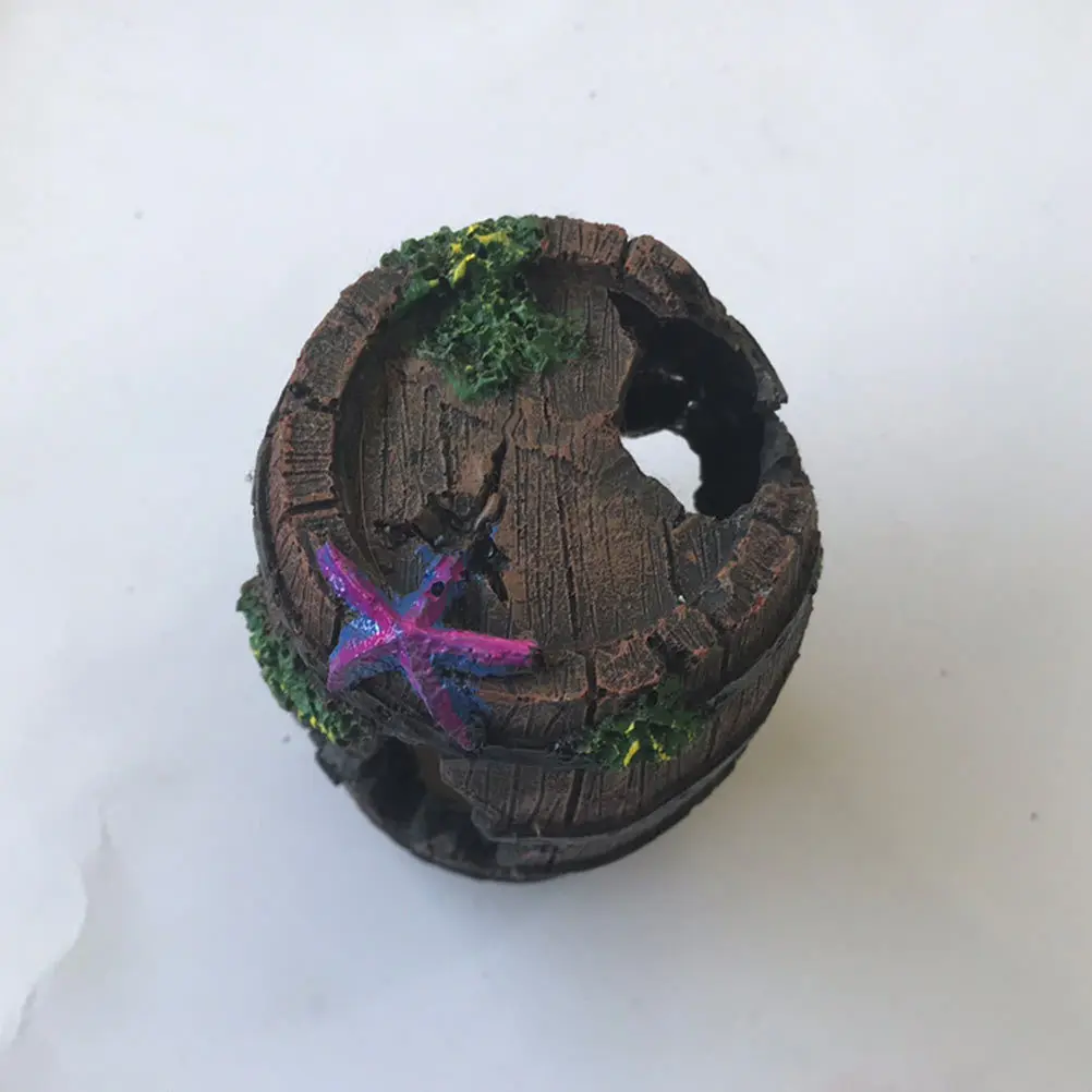 

2Pcs Fish Tank Decoration Resin Artificial Wine Barrel Aquarium Hideout Simulation Ornament Fish Breeding Place Safe Practical