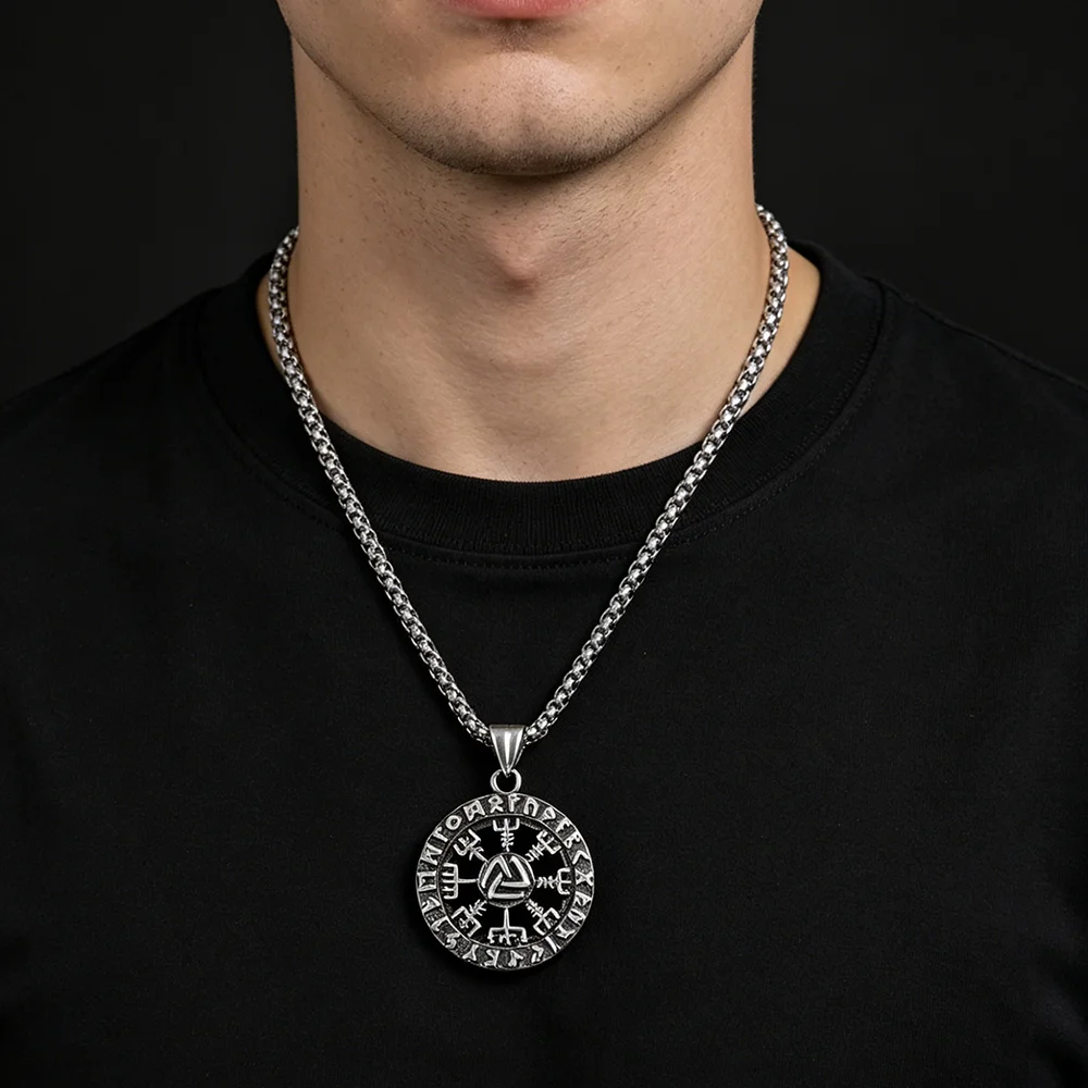 Retro cast Viking Ron letter stainless steel necklace, waterproof and non-fading blackening process, bulk sales pendant