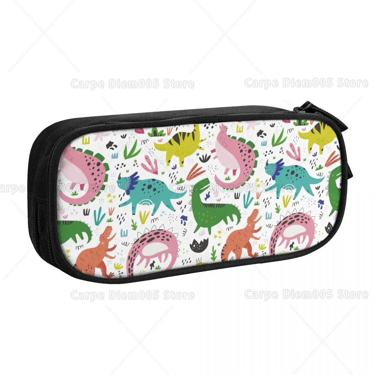 

Colorful Dinosaur Print Pencil Case with Zipper Pens Large Capacity Organizer for Students for School Daily Use One Size
