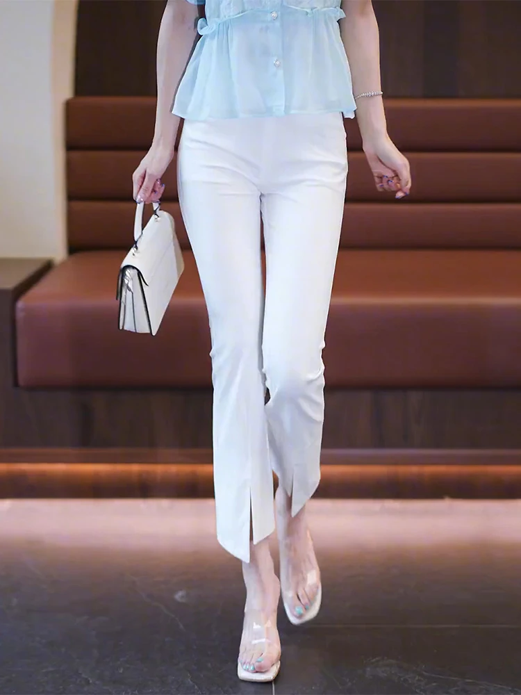 

High Waist Slimming Casual Trousers for Women Summer 2025 New Style Drapey Split Ankle-Length Bell Bottoms Korean Style