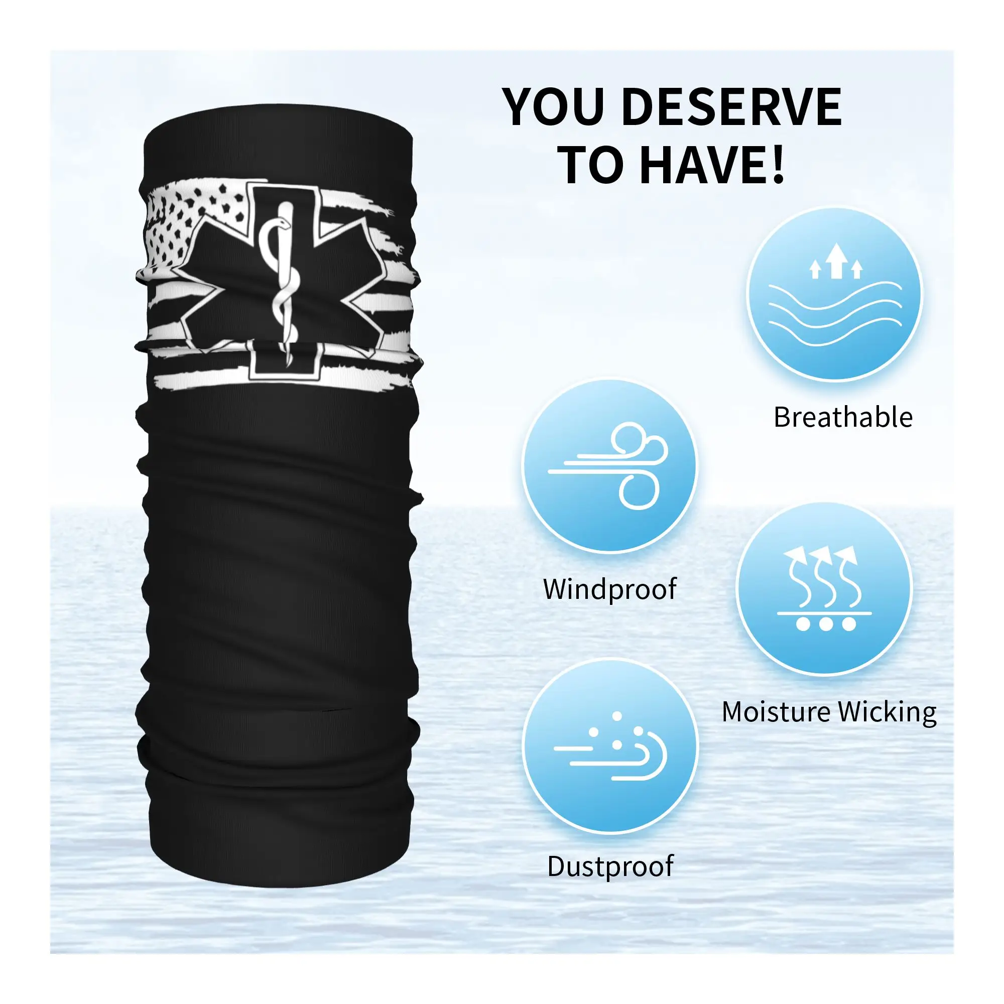 ผ้าพันคออเนกประสงค์ลายดาวแห่งชีวิต ป้องกันลม ใช้เป็นผ้าคลุมหน้า ผ้าพันคอ หรือผ้าปิดปากในกรณีฉุกเฉิน พร้อมสัญลักษณ์การแพทย์