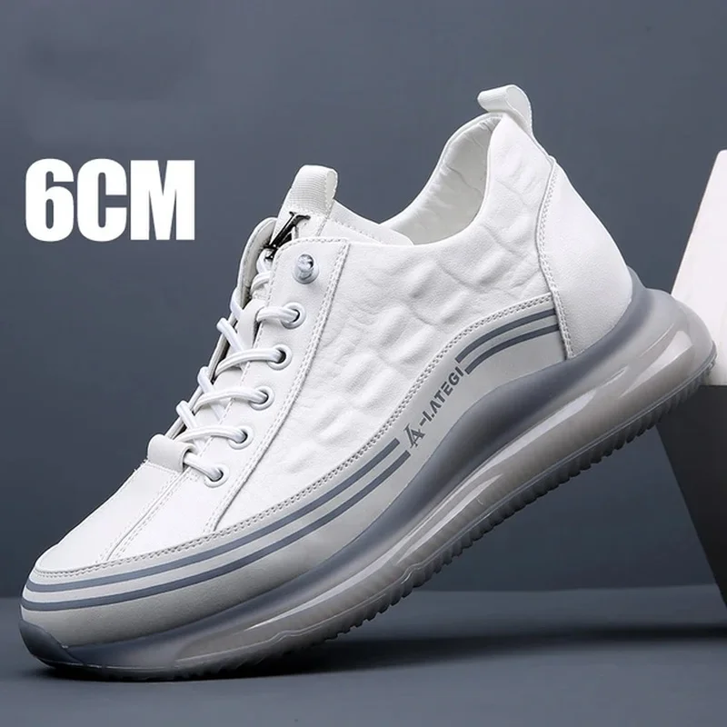 

Men Cowhide Elevator Sport Shoes 6CM Height Increase Comfortable Breathable Air Cushion Sneakers Fashion Casual Daily Lift Shoes