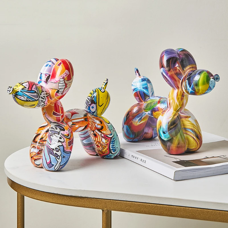 

Graffiti Balloon Dog Kawaii Room Decor Living Room Decoration Miniatures Animal Sculpture Figurines for Interior