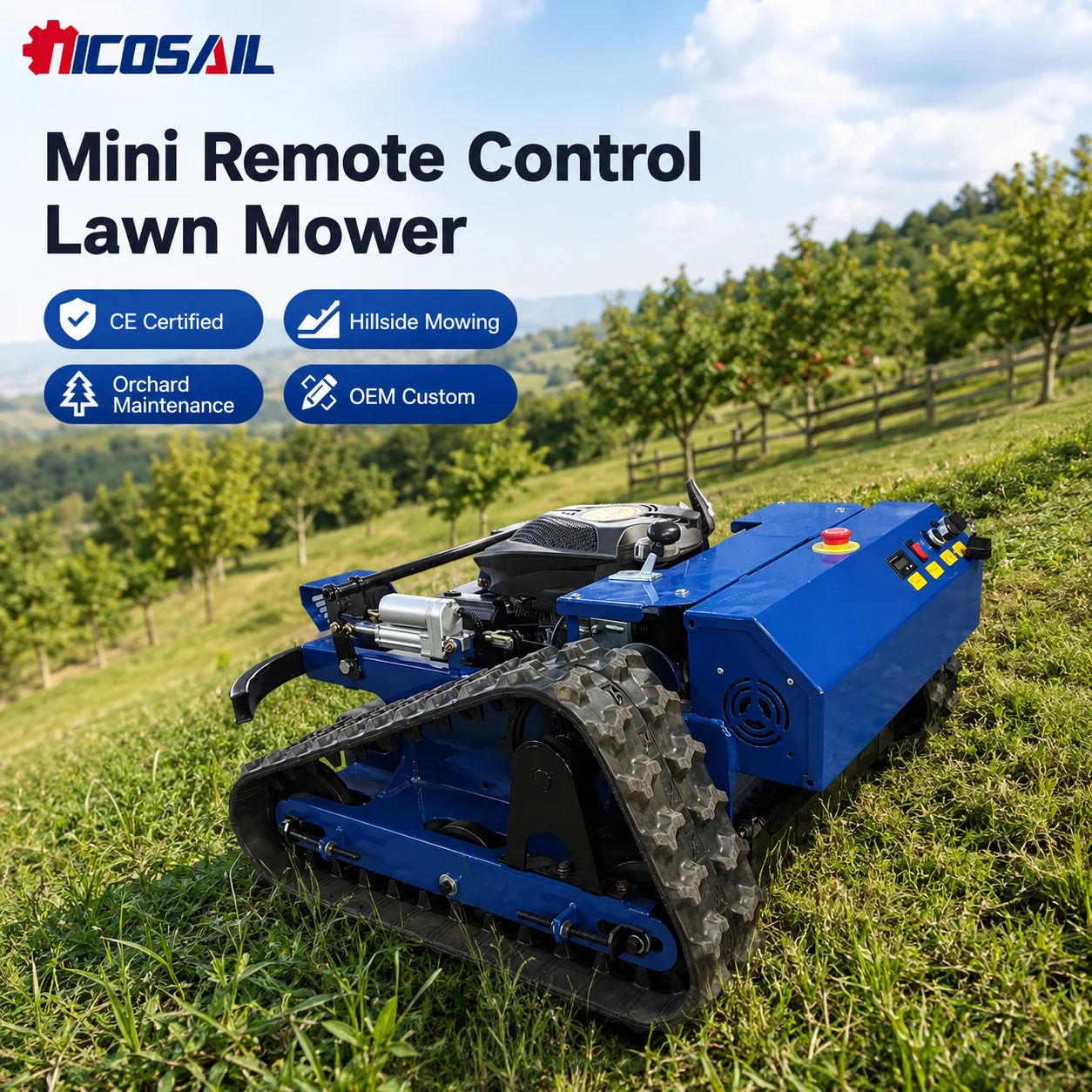 OEM Custom Mini Remote Control Lawn Mower CE All Terrain Grass Cutter for Hillside Slope and Rough Terrain Mowing