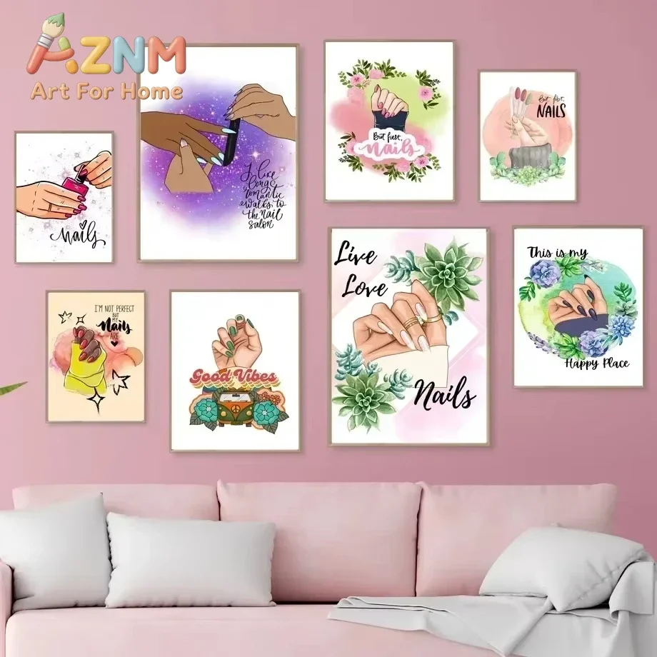 Fashion Nail Polish Flower Posters And Prints Wall Art Manicure Beauty Salon Canvas Painting Modern Girl Room Home Decoration