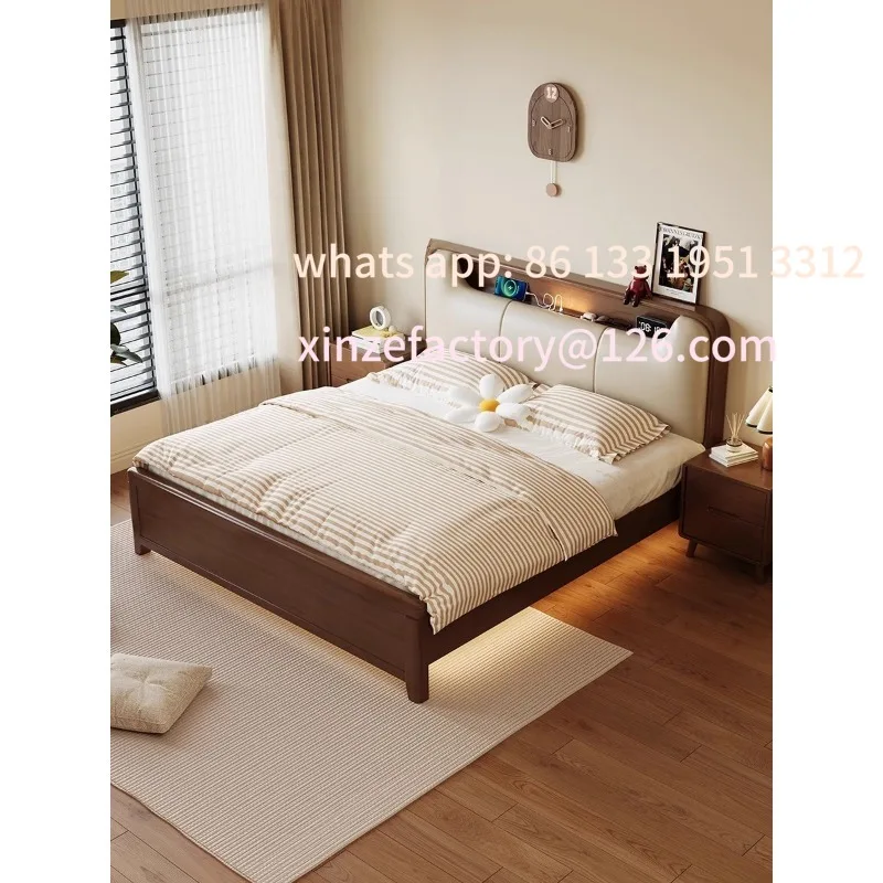 

Single bed Nordic log wind full solid wood bed soft bag drawer storage bed