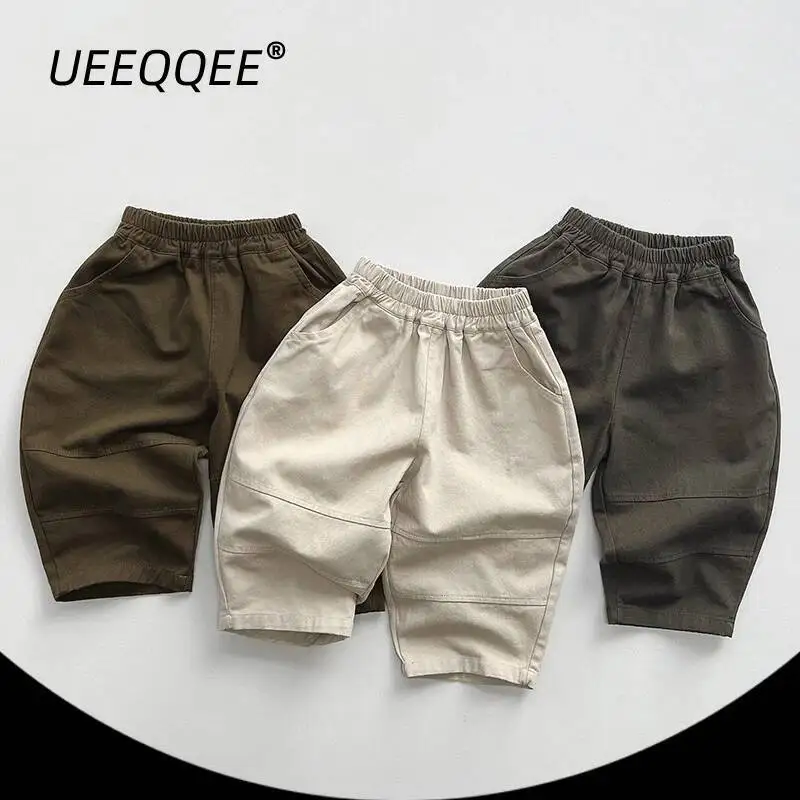 

Spring Autumn Children Pants 1-8Y Boys Cotton Spliced Solid Casual Straight Trousers Korean Toddler Wear For Kids Clothing New