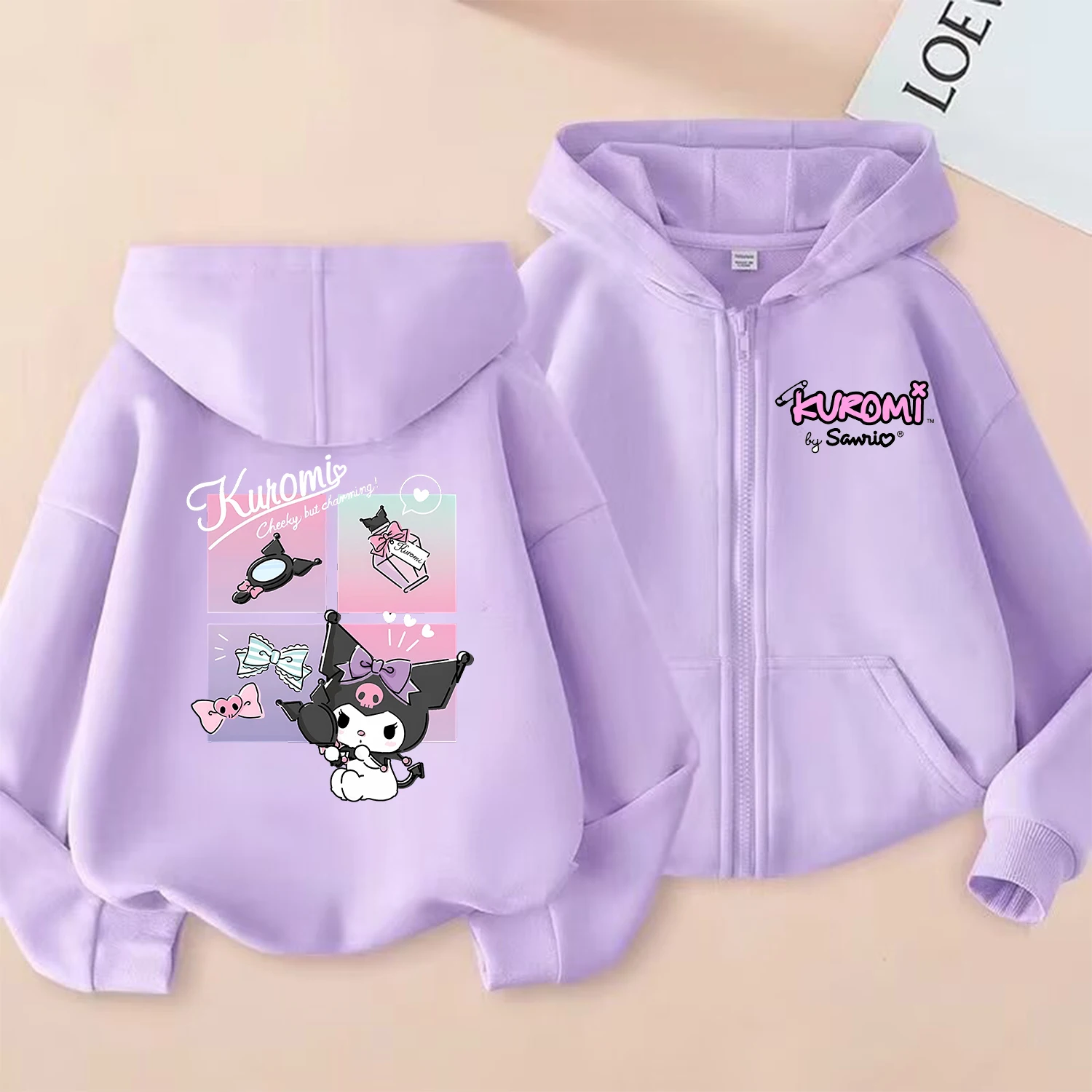 Kuromi Zipper Hoodie Cute Cartoon Girls Coat Fashion Thin Clothes Purple Long-sleeved Jacket Kids Anime Pattern Sweatshirt Gift