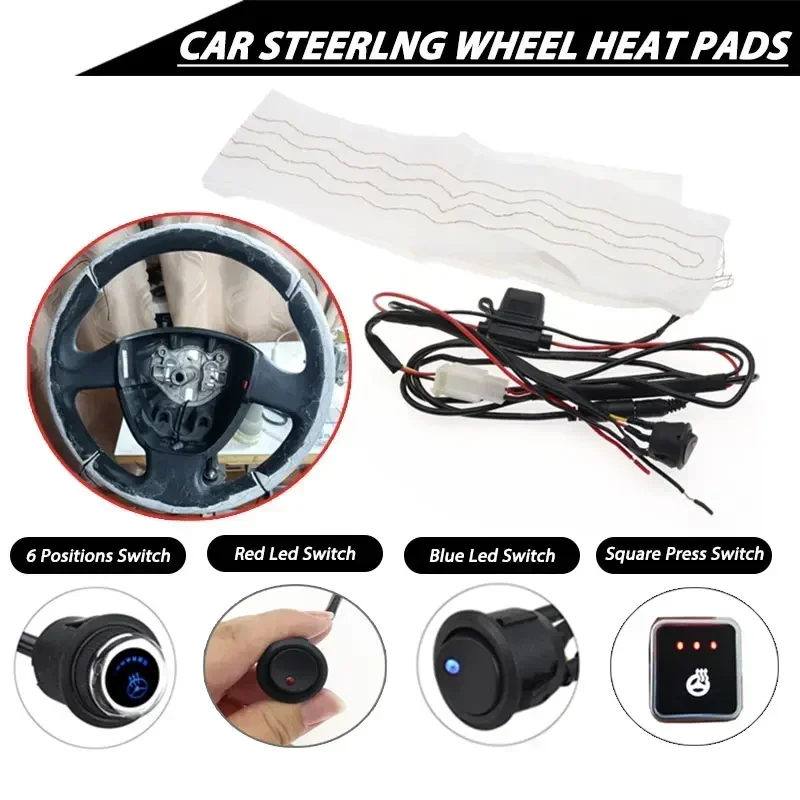 Universal 4 Switch Car Steering Wheel Heater Kits 12V Car Heat Pads 60X9cm Heated Steering Wheel Covers For Cars