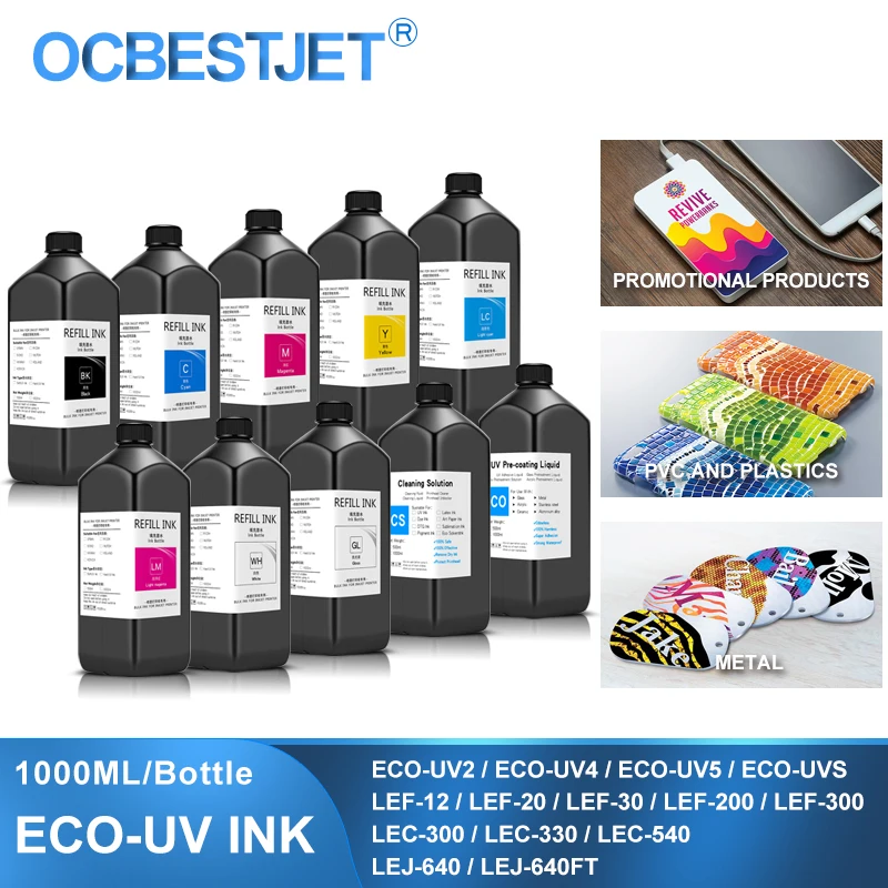 1000ML LED UV Ink For Roland ECO-UV ECO-UV2/UV4/UV5/UVS LEF-12 LEF-20 LEF-30 LEF-200 LEF-300 LEC-300 LEC-330 LEC-540 LEJ-640