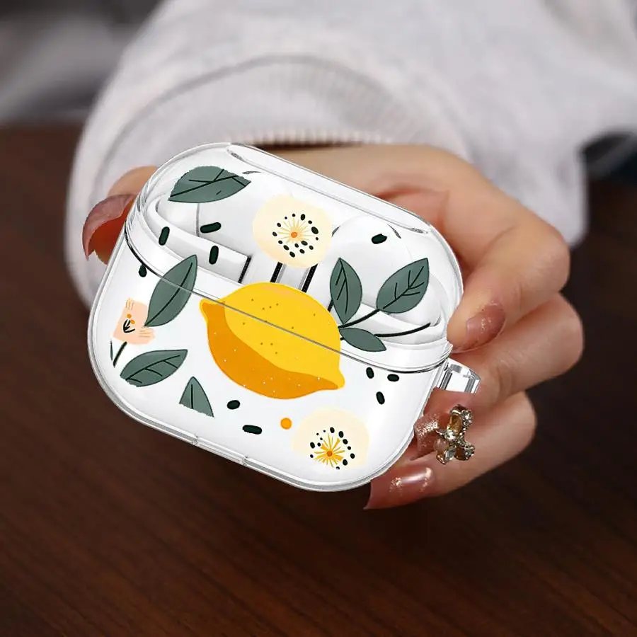 Clear Earphone Cases Cover With Hook Case For Redmi Galaxy Buds 5 7 6Active 8Active 8 Lite 6 Pro Sunny Citrus Banana Pattern