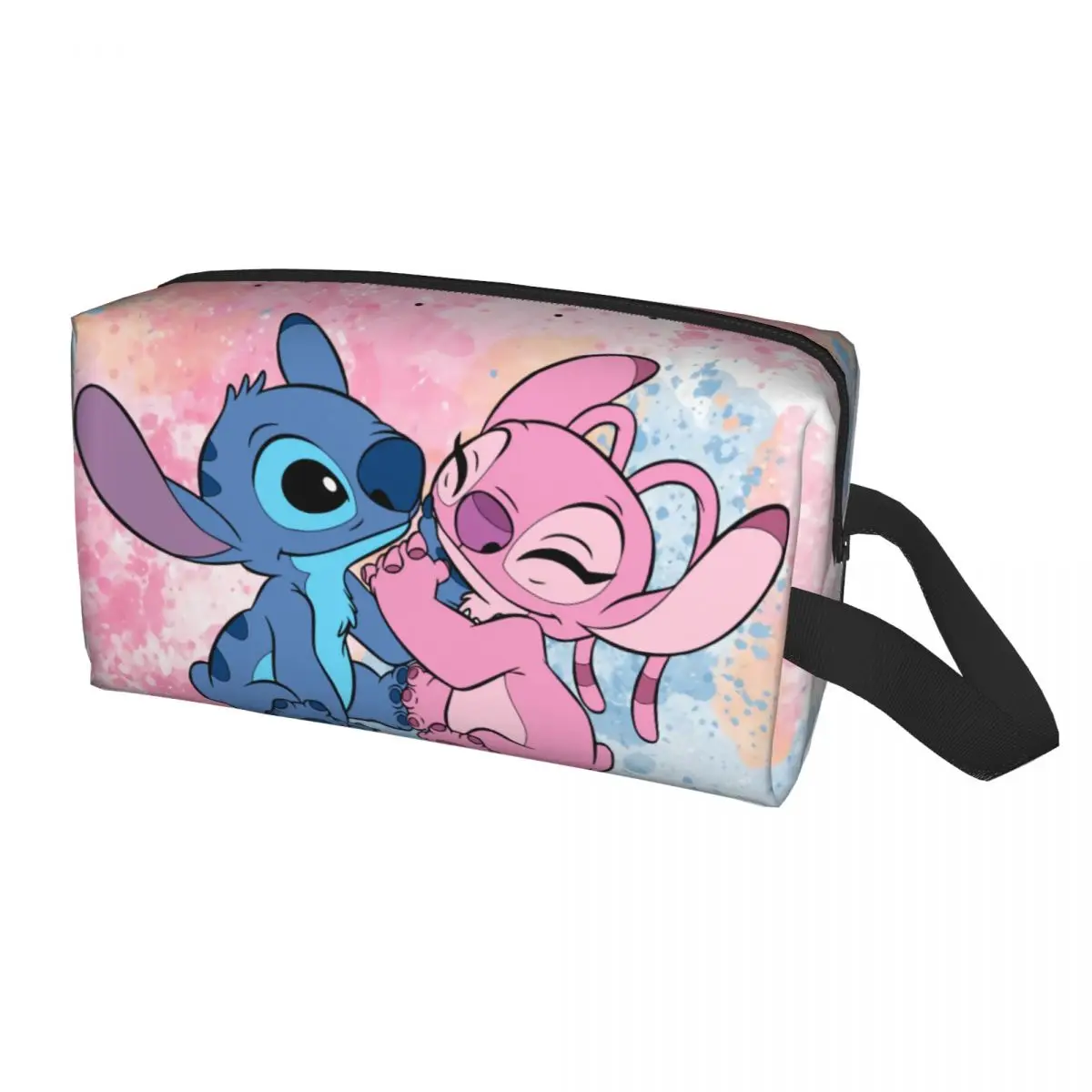 Custom Stitch And Angel In Love Anime Cosmetic Bag Women Large Capacity Adventure Film Makeup Case Beauty Storage Toiletry Bags