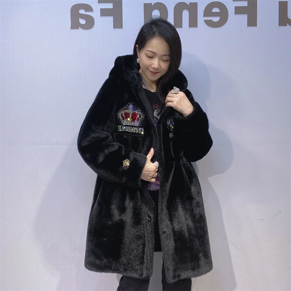 

Зимнее женское пальто Зимние толстые теплые куртки с капюшоном Crown Diamonds Повседневные свободные негабаритные полушерстяные куртка Женская С Капюшоном