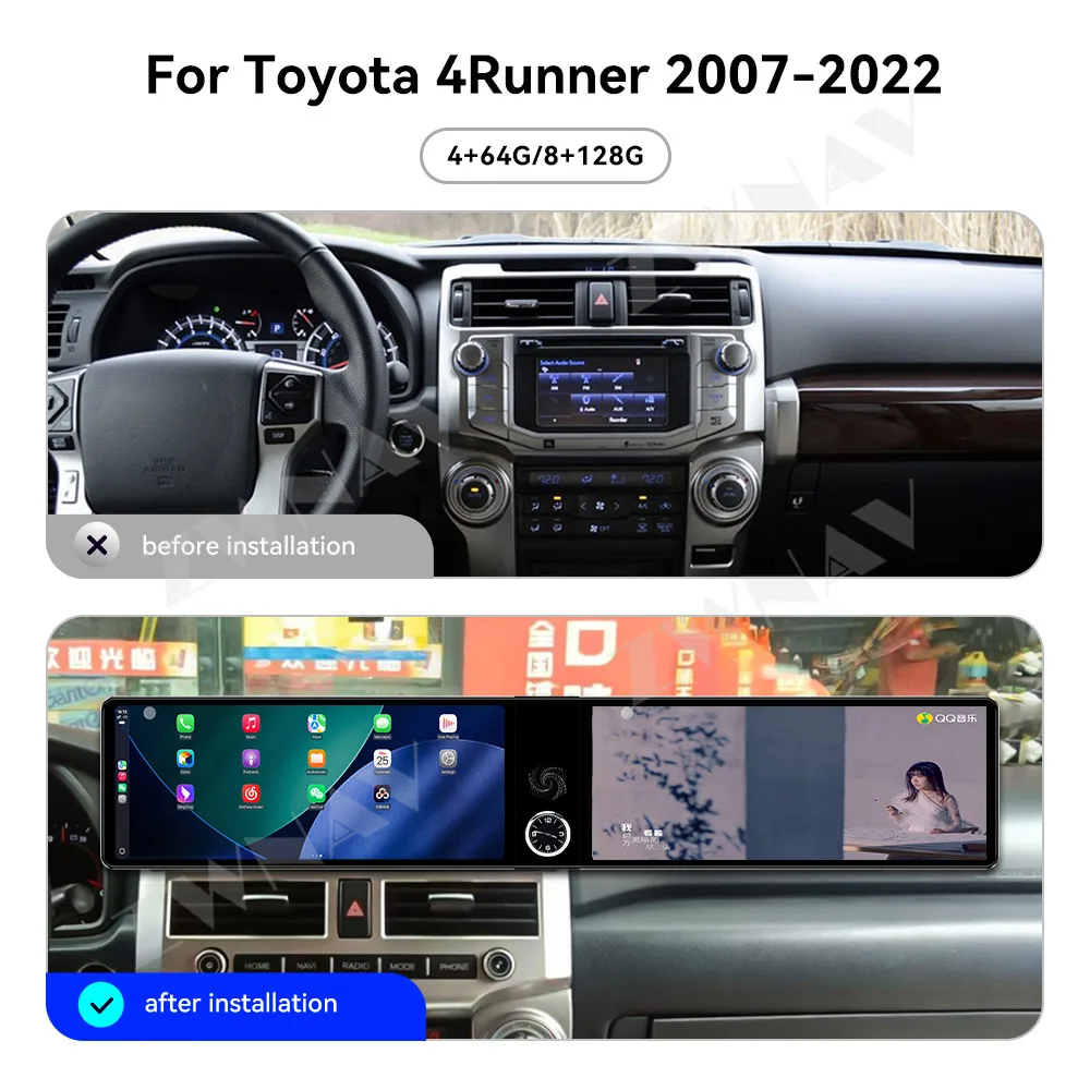 Car Radio Upgrade Dual 12.3” Co-Pilot Passenger Screen For Toyota 4 Runner 2007-2022 Navi Wireless GPS Stereo Multimedia Play