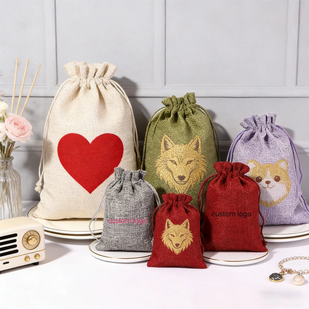 

50Pcs/Lot Bulk Gifts Drawstring Jewelry Bags Custom Logo Party Goodies CandyTote for Summer Wedding Baby Shower Storage Pouches