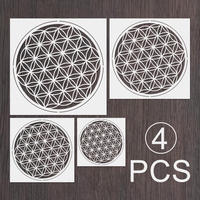 4PCS Flower of Life Stencil Set 11.8inch 9.8inch 7.9inch 5.9inch Mandala Geometry Template for Wall Painting Crafts