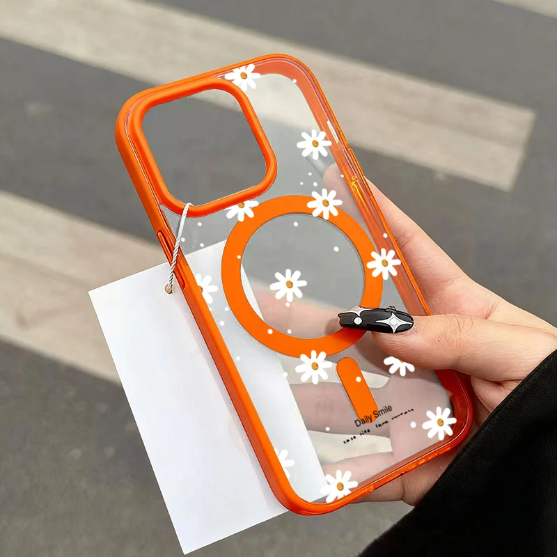 For iPhone 18 17 16 15 14 13 12 Pro Max Plus 16E Air 11 NEW Small Daisy Pattern Magnetic For Wireless Charging Phone Case Cover