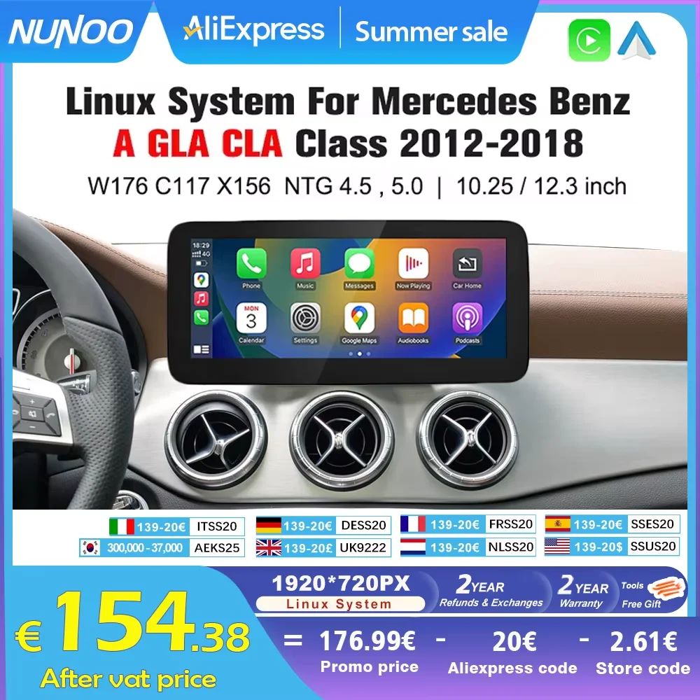 Сенсорный экран Carplay для Mercedes Benz A GLA CLA Class W176 X156 C117 2012-2018, автомобильный мультимедийный плеер, радиоприемник Navi