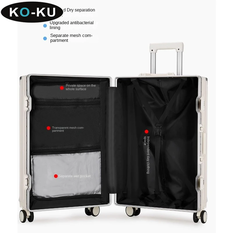 KO-KU Multifunctional Luggage Female Trolley Case Male Aluminium Frame USB Large Capacity 30-inch Suitcase 20-inch Boarding Box