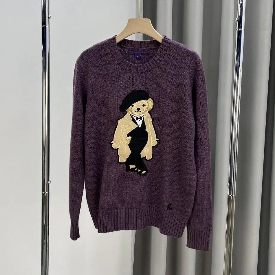 24 Autumn and Winter Classic R * L Yellow Clothes Bear Knit Sweater Embroidered Bear Young Girl Temperament Fashionable